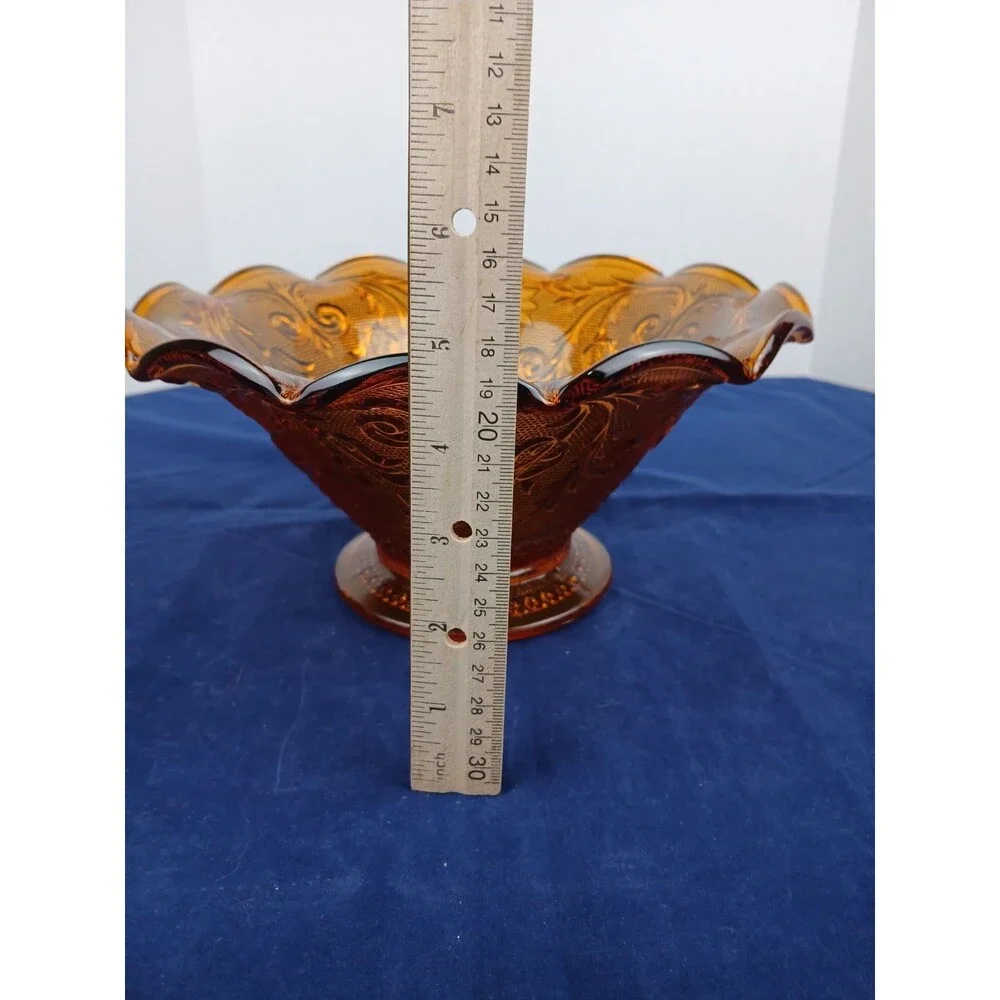 Indiana Glass Co Amber Tiara Glass Ruffled Console Fruit Bowl Footed 10” x 5”